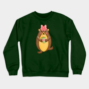 Cute groundhog drinking milk. Crewneck Sweatshirt